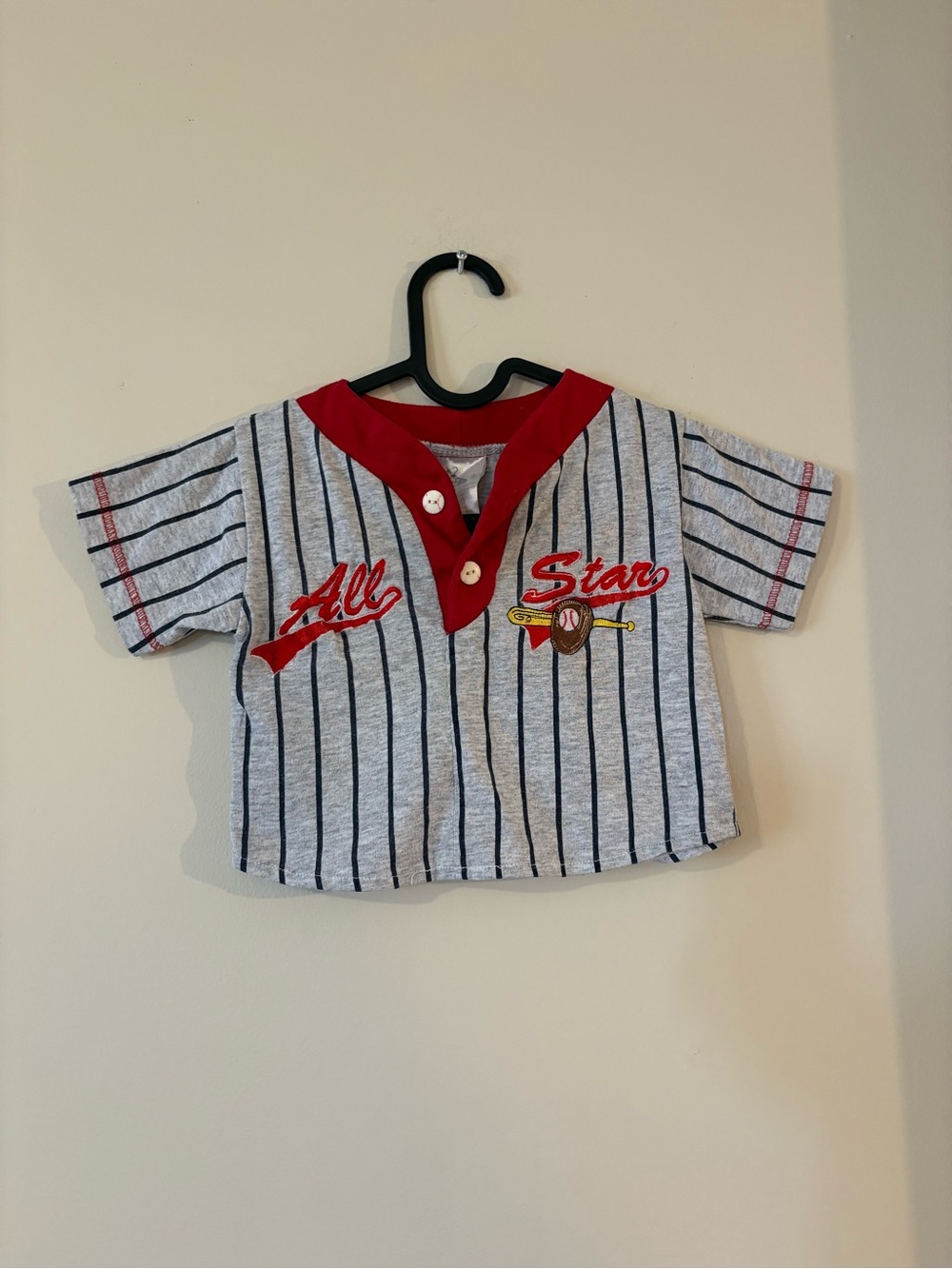 Vintage All Star Red & Gray Pinstripe Baseball-Style Kids Top 12M